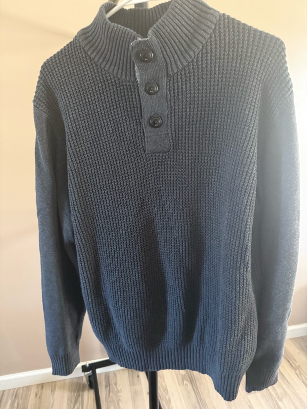 Weatherproof vintage Men's Navy Button Mock Neck Sweater
